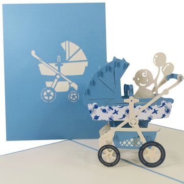 New Baby Boy in Buggy 3D Pop Up Card UK